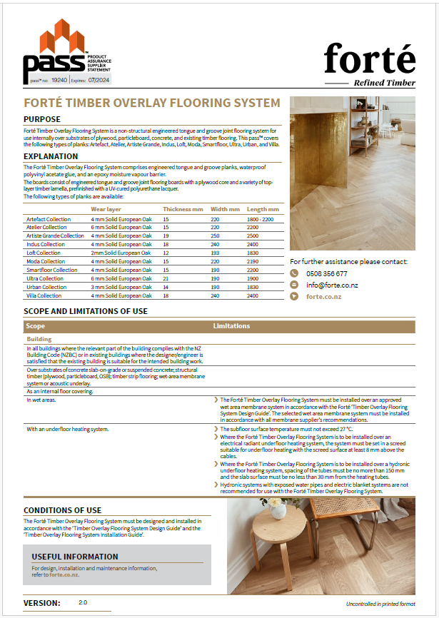 Forte timber overlay Flooring System PASS