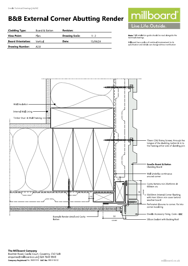 Millboard Detailing - B&B External Corner Abutting Render