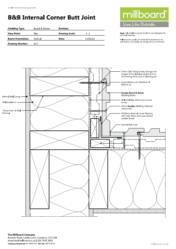 Millboard Detailing - B&B Internal Corner Butt Joint