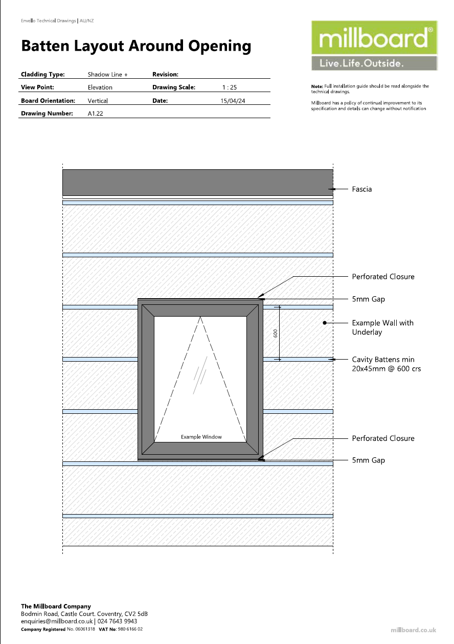 Millboard Detailing - Shadow Line Batten Layout Around Opening