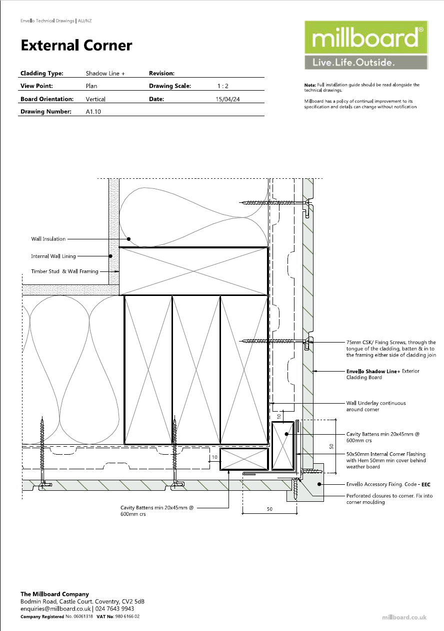 Millboard Detailing - Shadow Line External Corner 