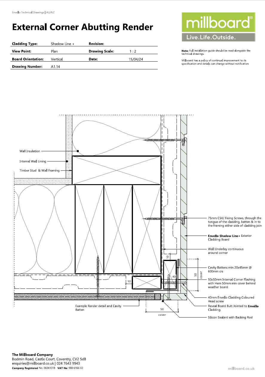 Millboard Detailing - Shadow Line External Corner Abutting Render