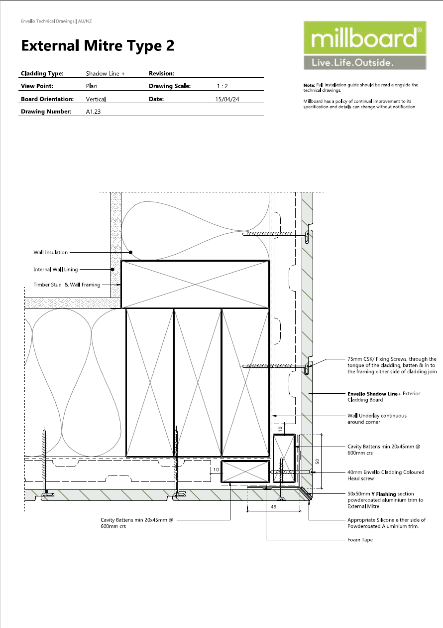 Millboard Detailing - Shadow Line External Mitre Type 2