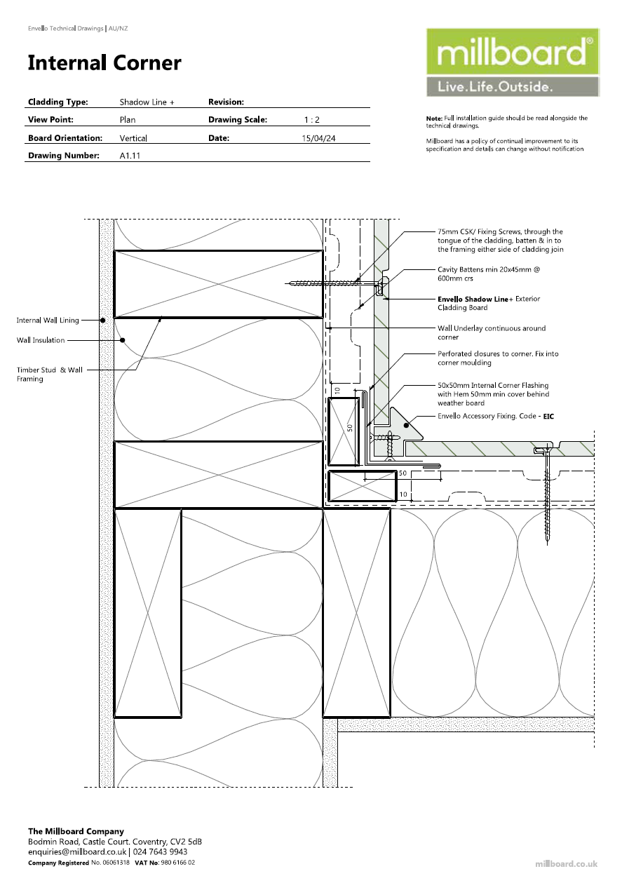 Millboard Detailing - Shadow Line Internal Corner