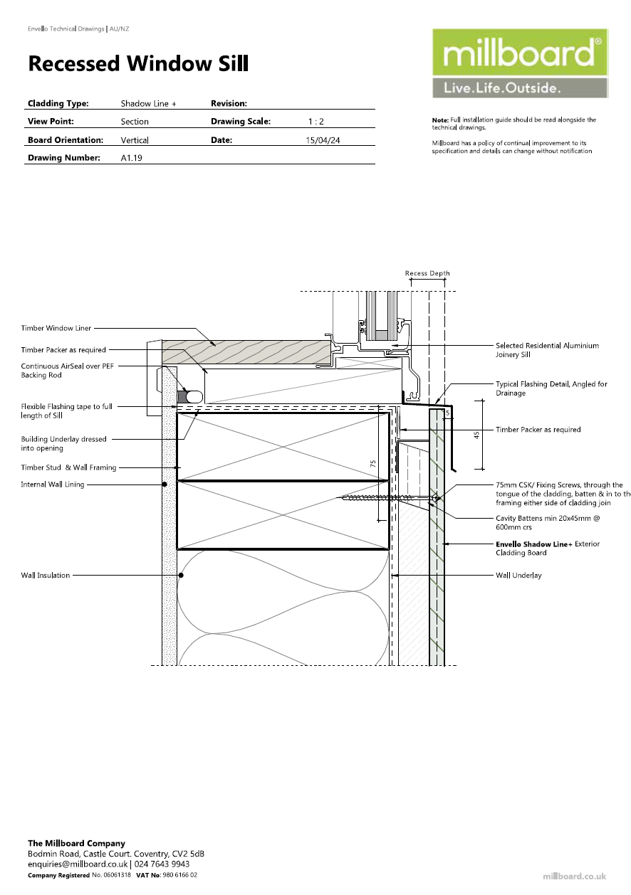 Millboard Detailing - Shadow Line Recessed Window Sill