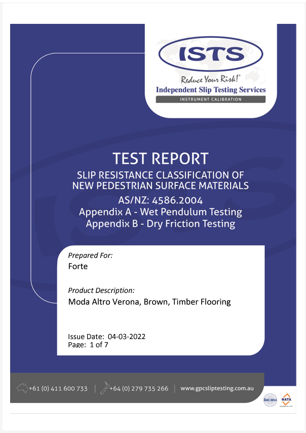 Moda Altro Slip Resistance Test Report